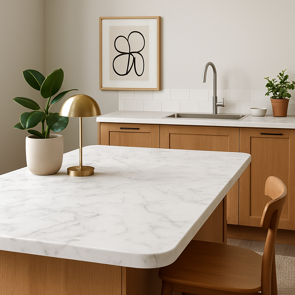 Calacatta Marble Rounded Edge Laminate Worktop 3000mm x 600mm x 38mm