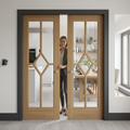 Premium Internal Oak Room Divider Set with Clear Bevelled Glazing and Decorative Beading - 2030mm x 1250mm x 133mm Dimensions