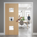 Premium Oak Glazed Telescopic Pocket Door System with Synchronization Feature and Complete Timber Jamb Kit
