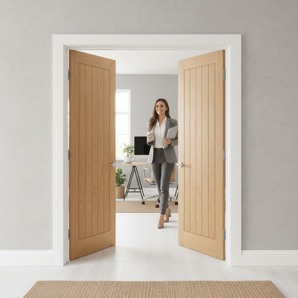 Premium Internal Oak Fully Finished Pair Door Set with Minimalist Design and 35mm Thickness for Enhanced Durability - Image 2