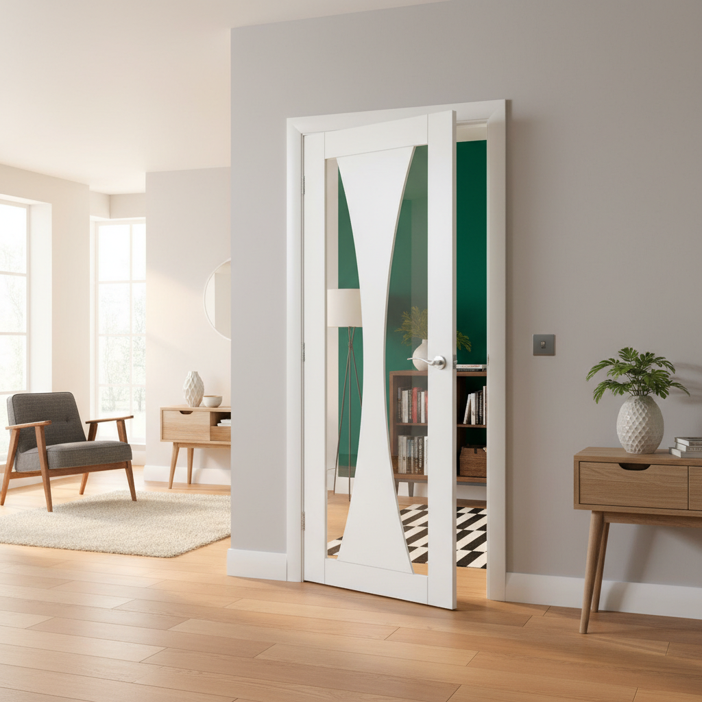 Premium Contemporary White Glazed Internal Door with Clear Glass and Engineered Construction