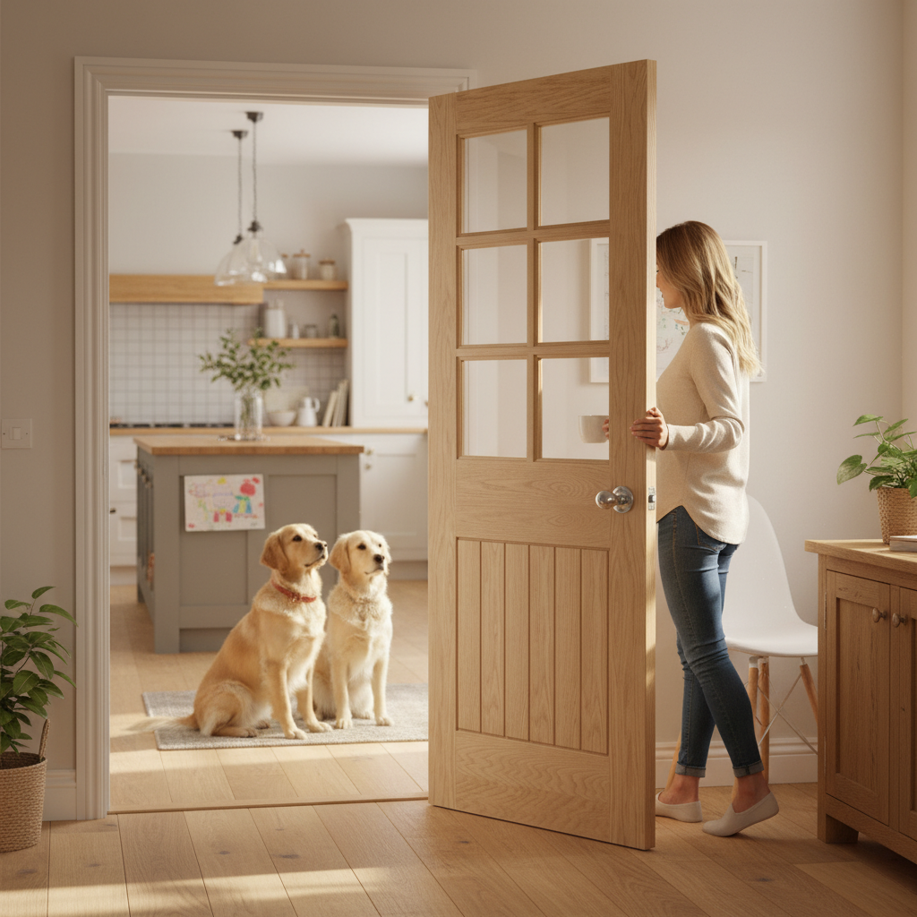 Premium Internal Oak Unfinished Suffolk 6 Light Door with Clear Bevelled Glass and Engineered Construction
