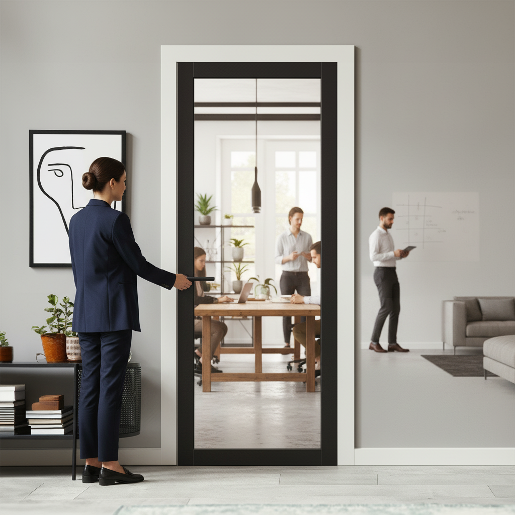 Premium Internal Fully Finished Industrial Studio Door with Clear Glass Pane for Contemporary Interiors - Image 2
