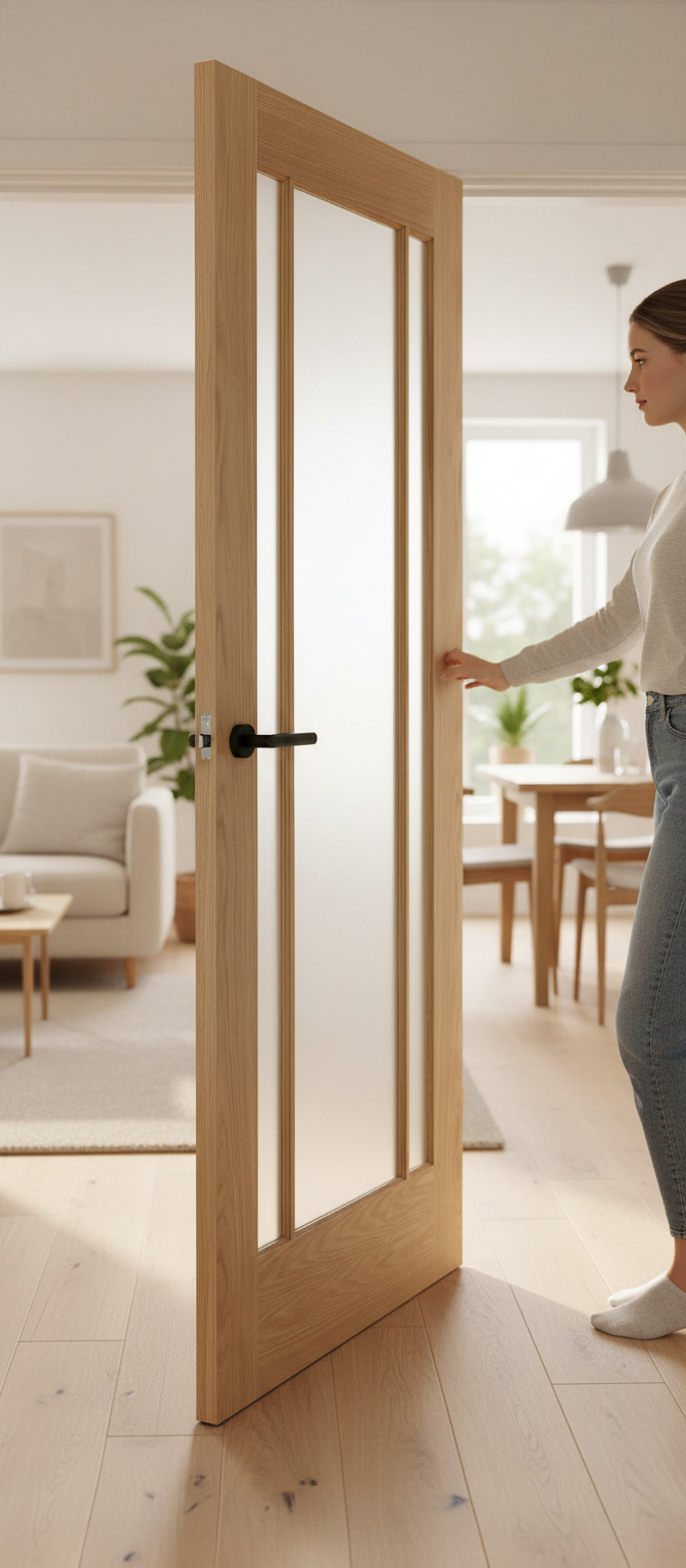 Premium Internal Fully Finished Clear Glazed Door with Real Oak Lipping and Engineered Construction for Strength and Stability