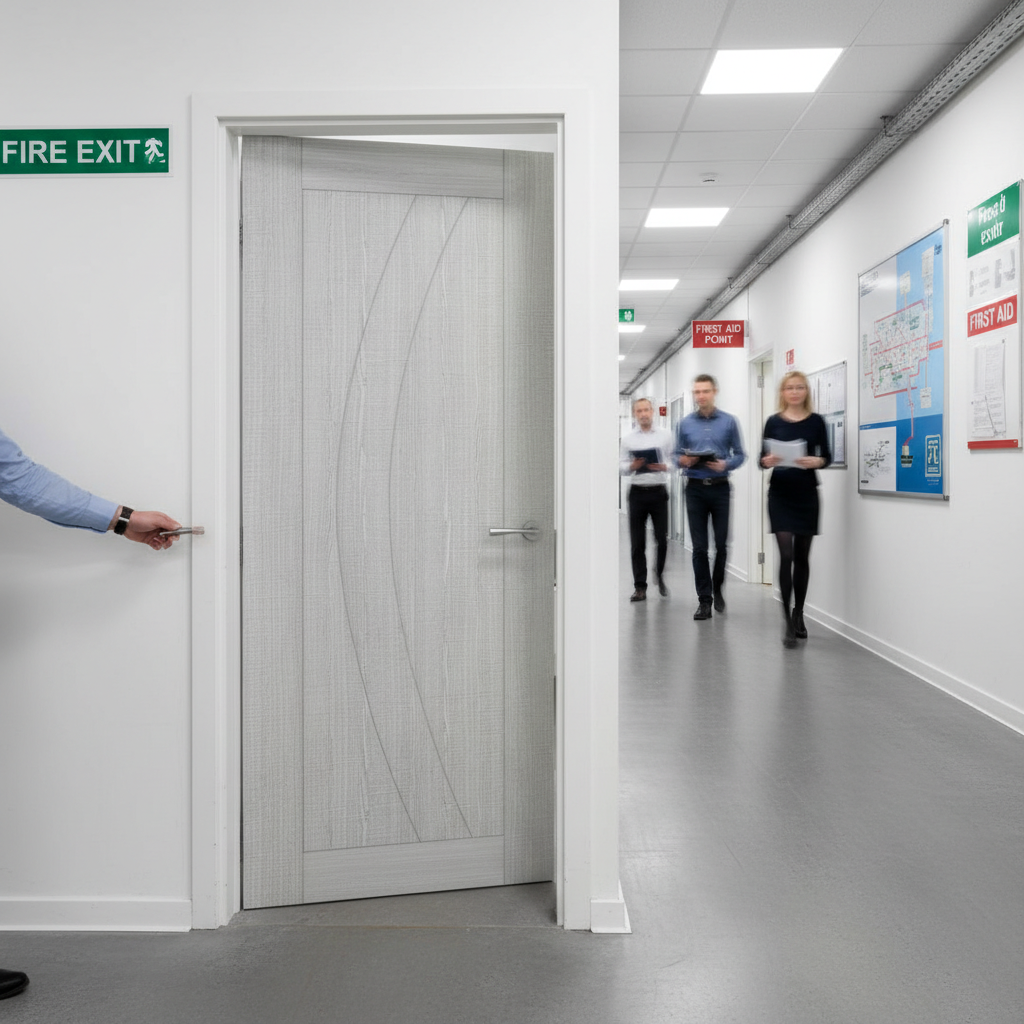 Premium Light Grey Ash Fire Door with Solid Core and 30-Minute Fire Rating, Custom Sizes Available