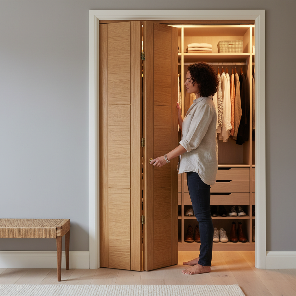 Premium Internal Oak Bifold Door with 3 Ladder Style Panels and Semi-Solid Core Construction for Strength and Performance