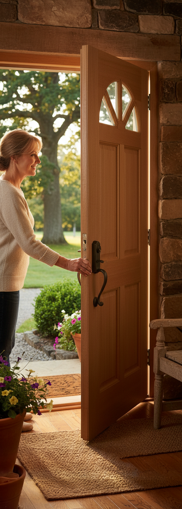 Premium Hardwood Door with Clear Glass and Traditional Fan Light Design, Engineered for Strength and Stability