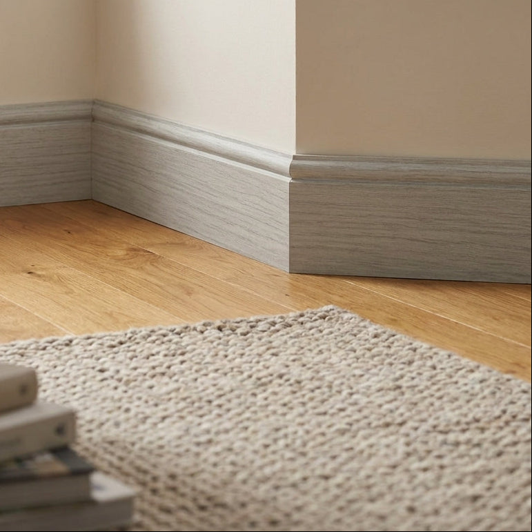 Round Pencil Laminate Skirting Board 2400mm Off-White 15mm x 95mm - detail view