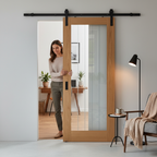 Premium Internal Oak Finished Sliding Door with Obscure Lined Clear Glass and Durable Steel Track for Modern Interiors - Image 2