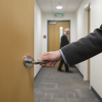 Premium Fire Rated Lever Handle Set with Radius Corner Rose in Two-Tone Chrome Finish, Ideal for Security and Durability - Image 2