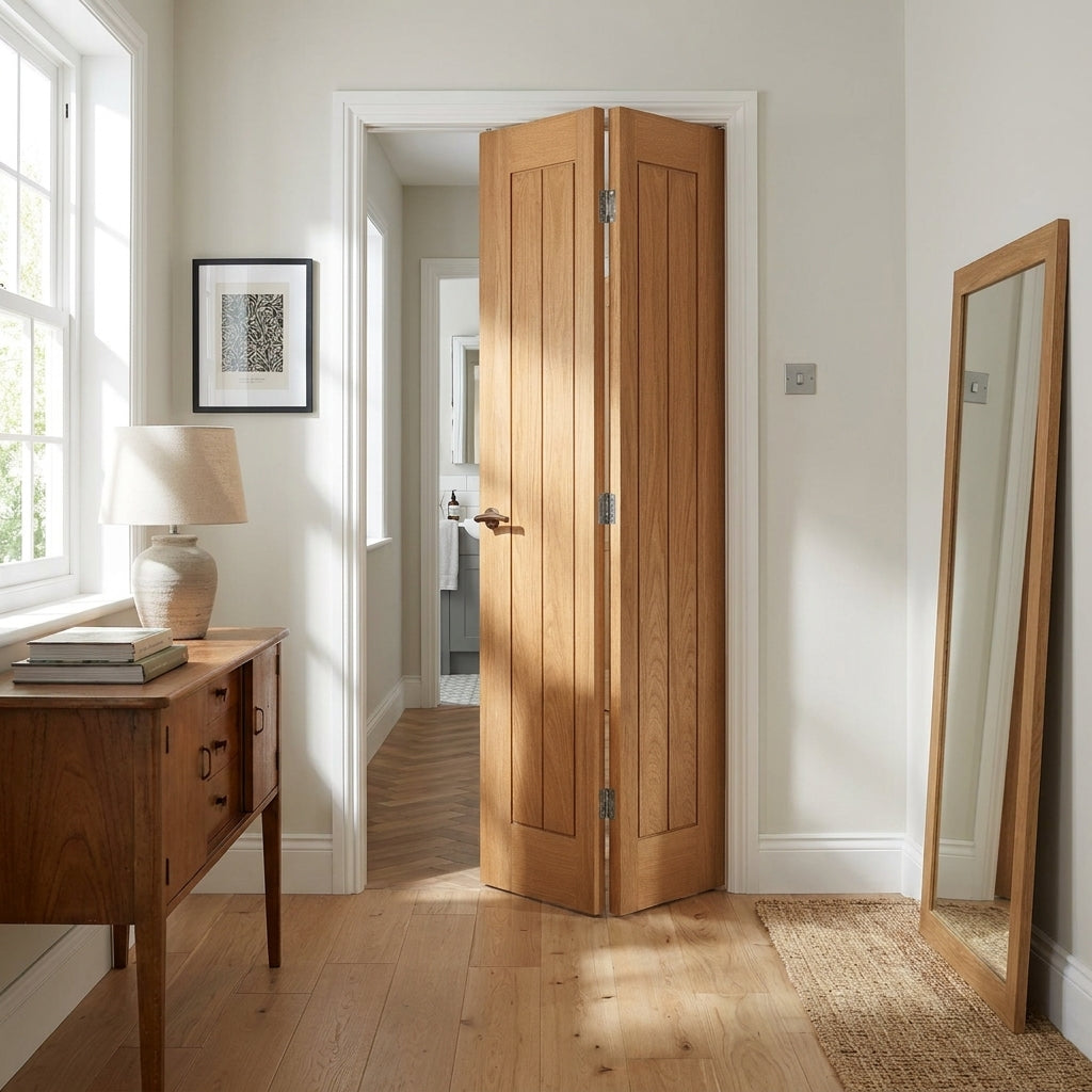 Internal Bi-Fold Door, Oak, Fully Finished, Farley 5 Panel Design