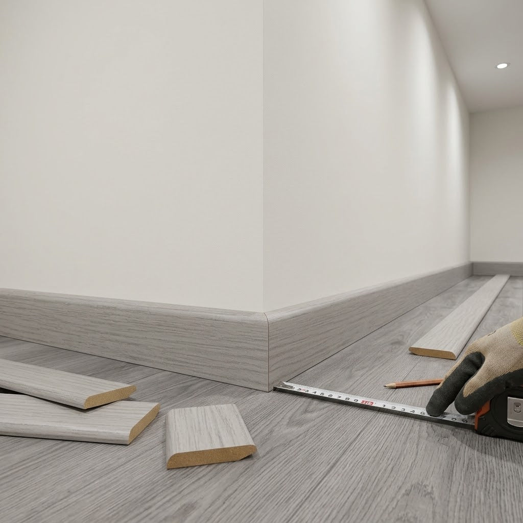 Round Pencil Laminate Skirting Board Light Grey 2400mm x 15mm x 95mm