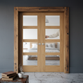 Premium Internal Oak Unfinished Shaker 4 Light Glazed Pair Door for Elegant Home Interiors
