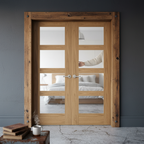 Premium Internal Oak Unfinished Shaker 4 Light Glazed Pair Door for Elegant Home Interiors