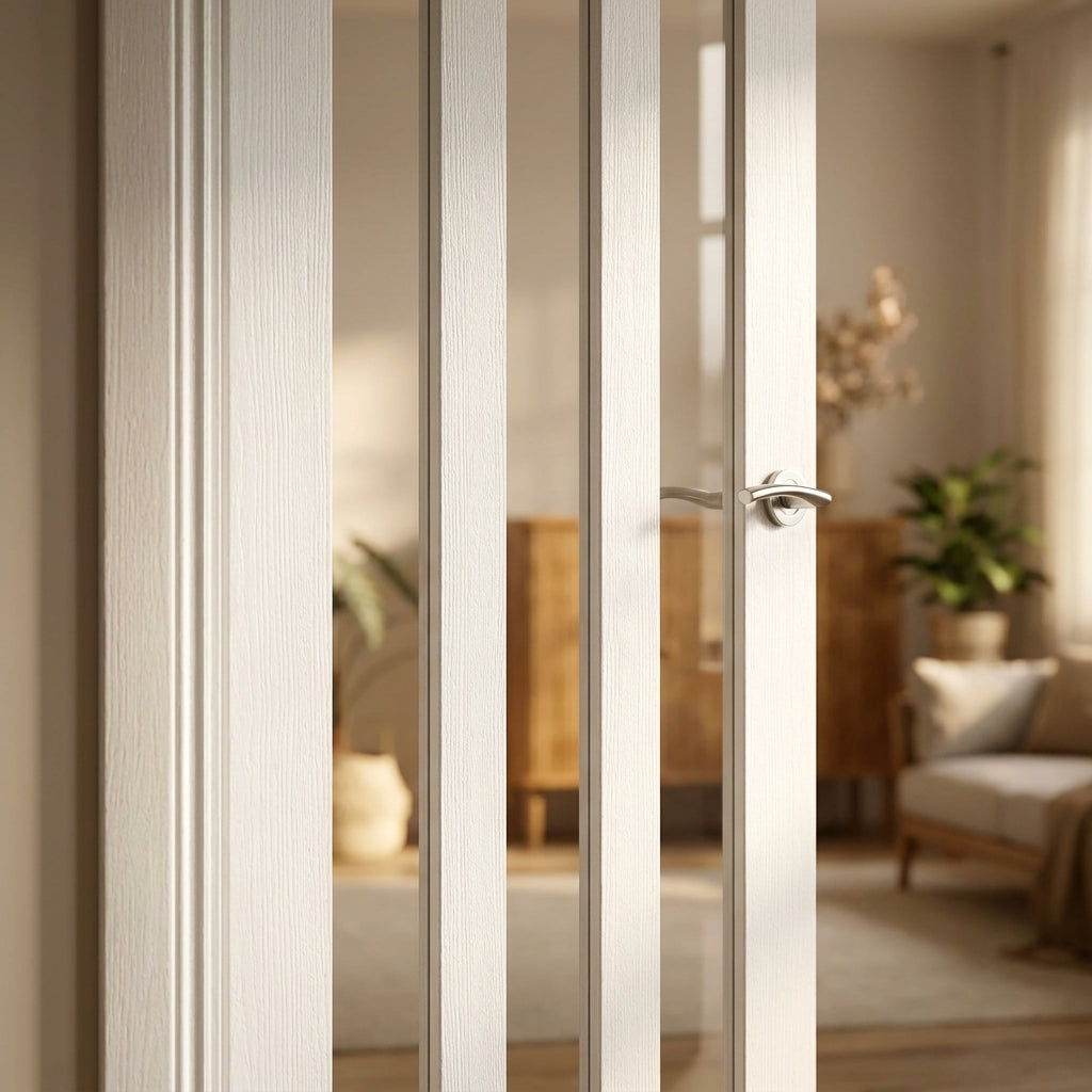 Internal White Primed Door with 3 Light Clear Glass, Made to Measure, Solid Core - detail view