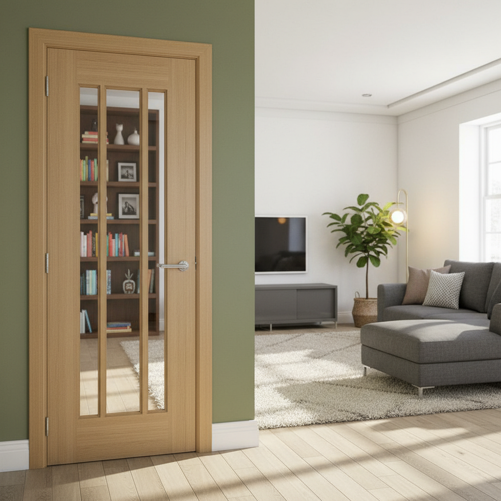 Premium Clear Glazed Internal Oak Door with Decorative Beading for Natural Light