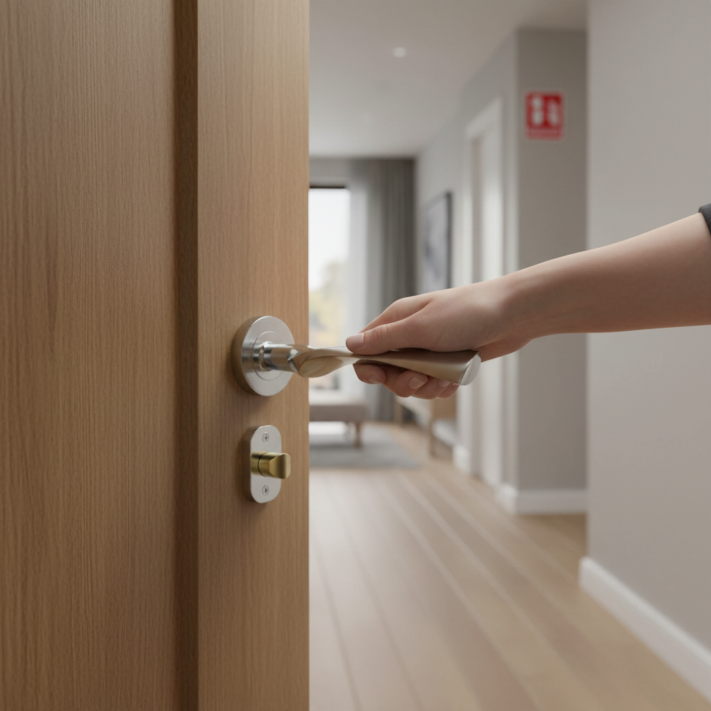 Premium Fire Rated Lever Handle Set with Radius Corner Rose - Two-Tone Chrome Finish for Enhanced Safety and Durability - Image 2