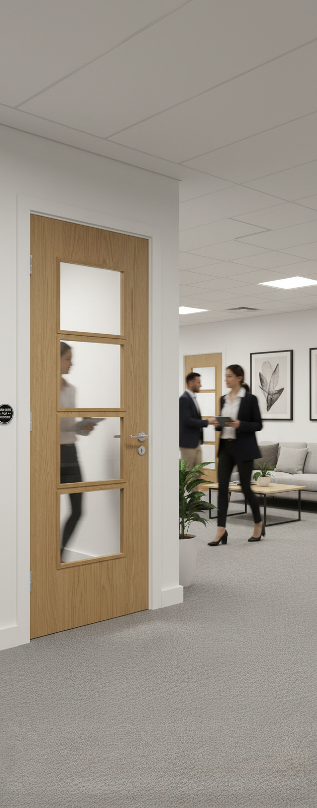 Premium 4-Lite Glazed Fire Door with Walnut Inlay - Engineered for Strength and Stability