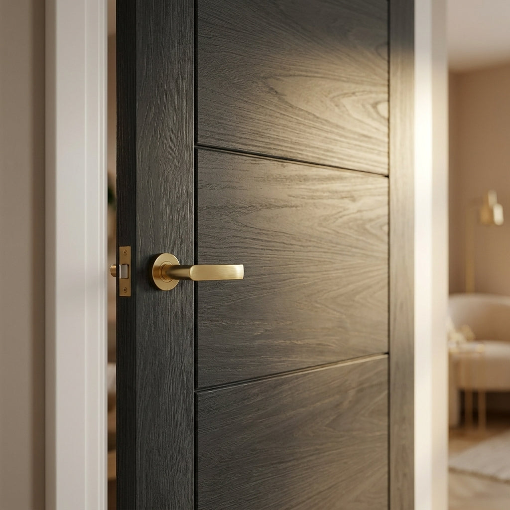 Internal Ash Grey Fully Finished 5 Panel Door - Solid Engineered Core - detail view