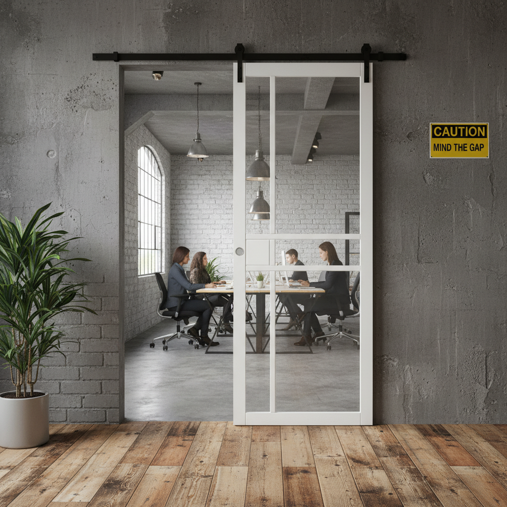 Premium Industrial Style Glazed Pocket Doorset for Space-Saving Solutions with Galvanised Steel Frame and Custom Size Options