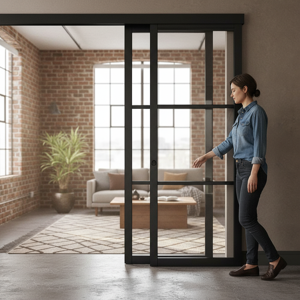 Premium Flush Pocket Door Set with Clear Glazing and No Bottom Track for Space-Saving Design