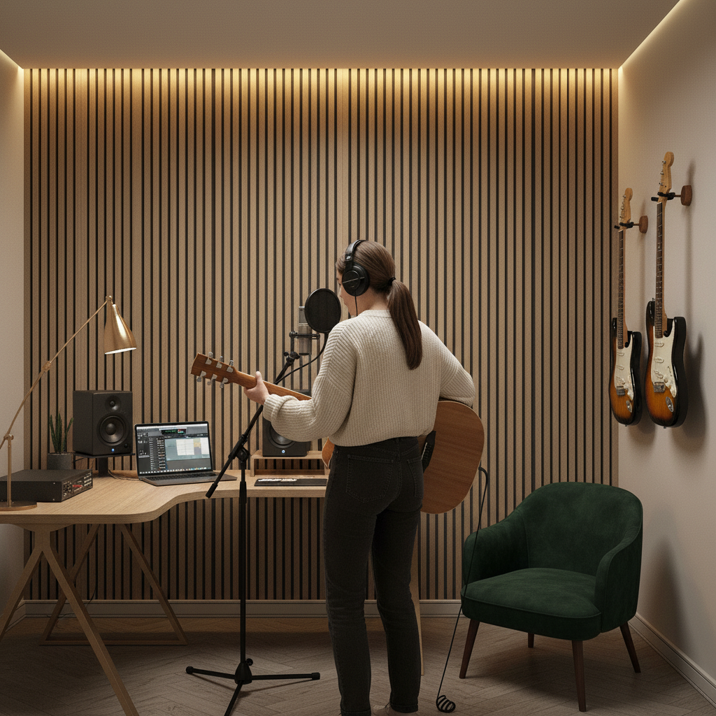 Premium Light Walnut Acoustic Slat Wall Panelling for Superior Sound Absorption and Eco-Friendly Design - Image 2