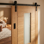 Internal Oak Sliding Door Fully Finished with 1 Light Clear Glass - detail view