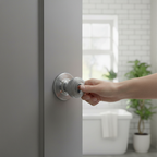 Premium Round Reeded Mortice Bathroom Knob Set with Polished Chrome Finish, Complete with Lock and Hinges for Stylish Bathroom Doors - Image 2