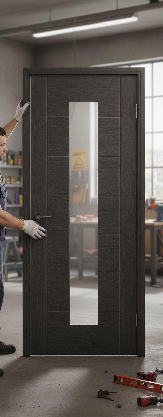 Premium Dark Grey Glazed Door with Clear Glass Panel - Modern 7 Panel Design for Enhanced Light and Aesthetic Appeal