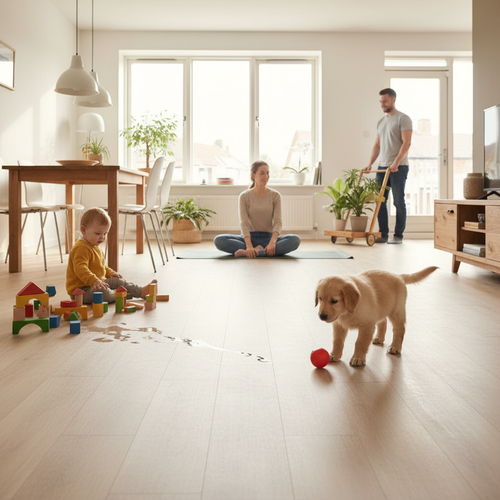 Premium 12mm Laminate Flooring in Norfolk Oak Beige with Water-Resistant Surface and Durable AC5 Wear Rating for High Traffic Areas