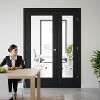 Premium Clear Glazed Black Oak Single Door Room Divider with Demi Panel - Customizable Sizes and Finishes