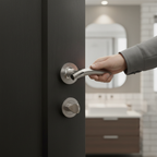 Lever On Round Rose Bathroom Handle Set with Chrome Hinges and Standard Lock for Stylish Bathroom Design - Image 2