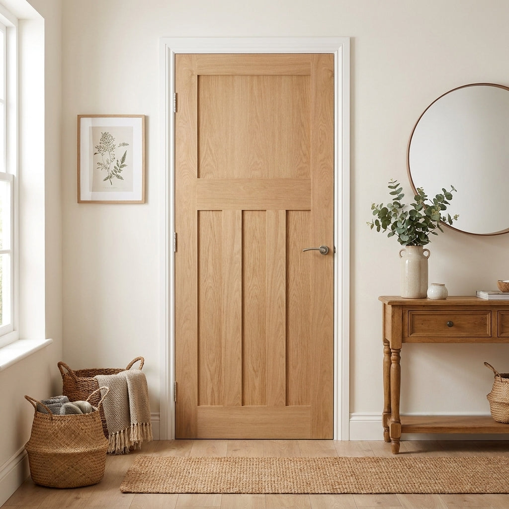 Internal Oak FD30 Fire Door Unfinished 1930's 4 Panel Solid Core