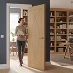 Premium Oak Interior Fire Door with Bevelled-Cut Design, FSC Certified and High-Density Core for Enhanced Safety and Aesthetics