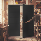 Premium Custom Made Industrial Style Door Pair - Black 5 Panel Design with Solid Core and Pocket Door Compatibility