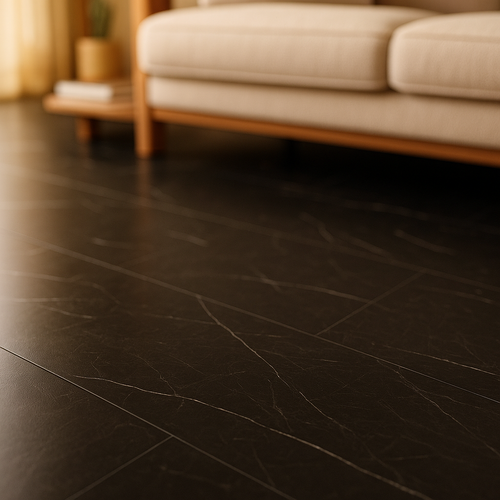 5mm Black Gloss Marble Embossed Rigid Core LVT Flooring - Prime Plus - detail view
