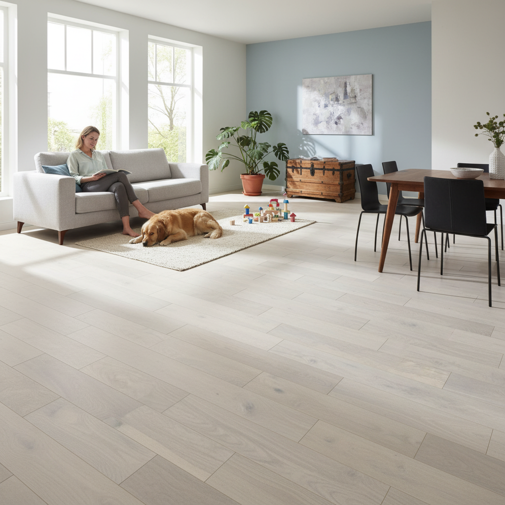 Premium 14mm Matt UV Lacquer Engineered Real Wood Flooring in Ivory White Oak - High-Quality and Beautiful Variation in Color and Texture