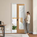 Premium Oak Pocket Door Set with Clear Glass Panel for Modern Interiors - High-Quality Professional Grade for Industrial and Commercial Applications