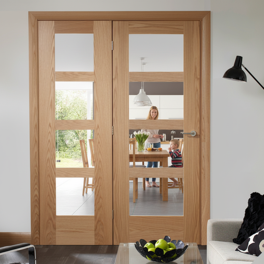 Premium Oak Room Divider with Clear Glass Panels and Matching Side Panels - Customizable Sizes Available