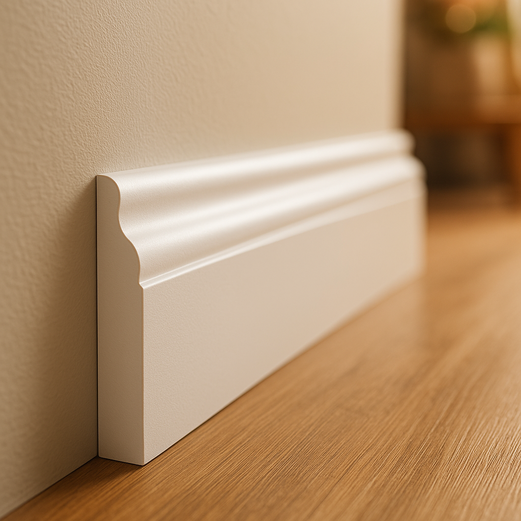 White Torus Laminate Skirting Board - 2.4m Length - detail view