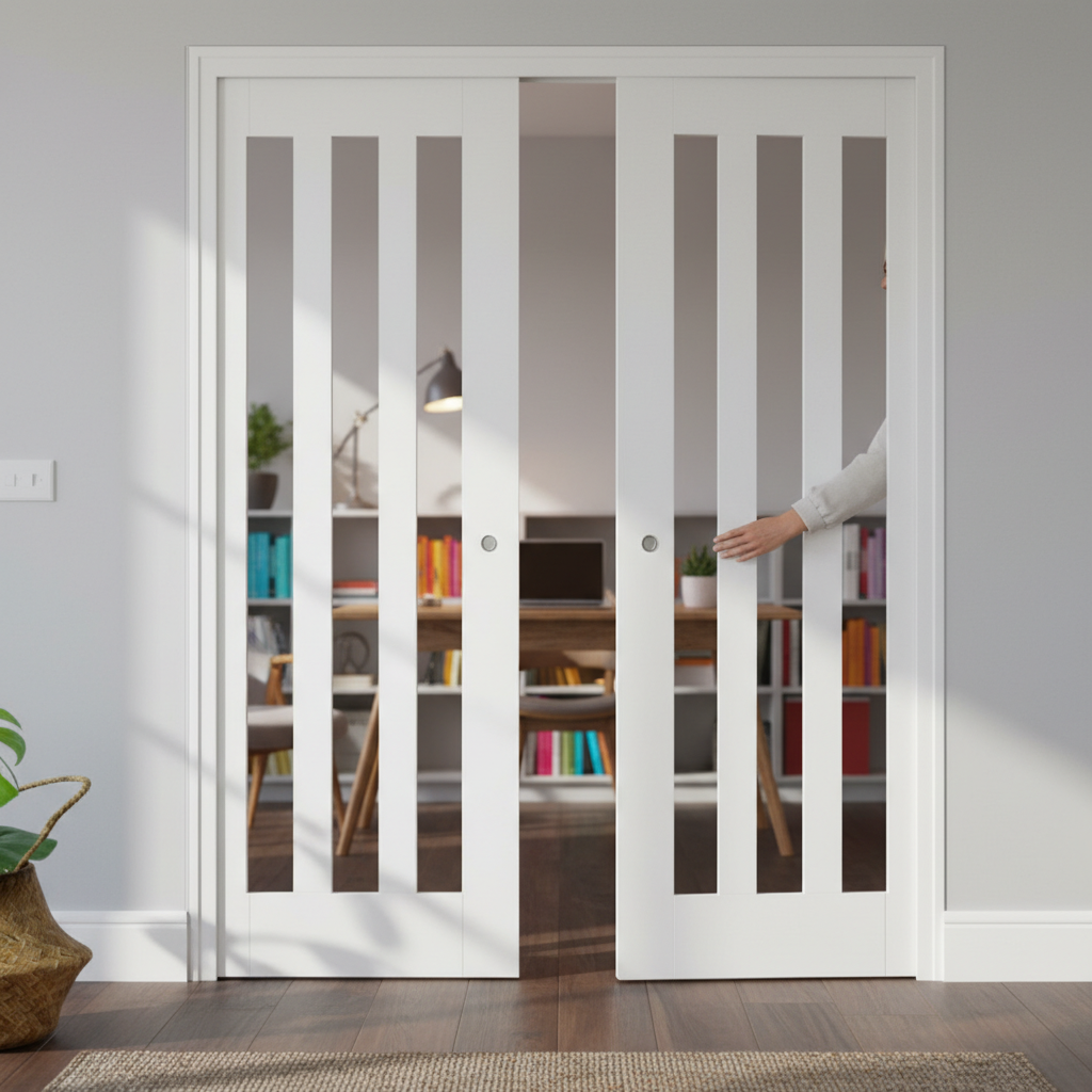 Premium 3L Glazed Double Pocket Door Set with Galvanised Steel Frame and Space-Saving Design for Natural Light