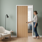 Premium Contemporary Flush Oak Pocket Door Set with Galvanised Steel Frame and Adjustable Jambs for Seamless Room Transformation