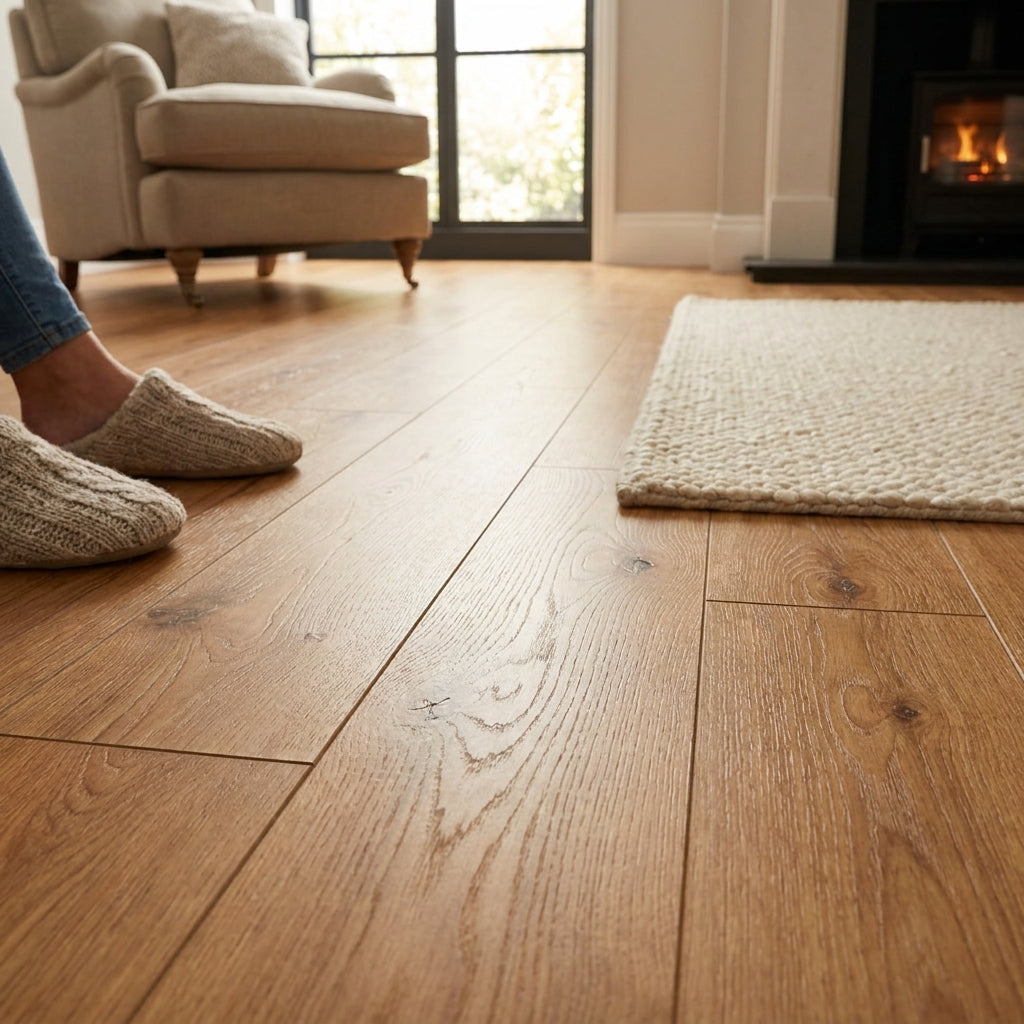 Oak Laminate Flooring 8mm with 4v Bevel Edge, Water-Resistant, 1285 x 192 mm - detail view