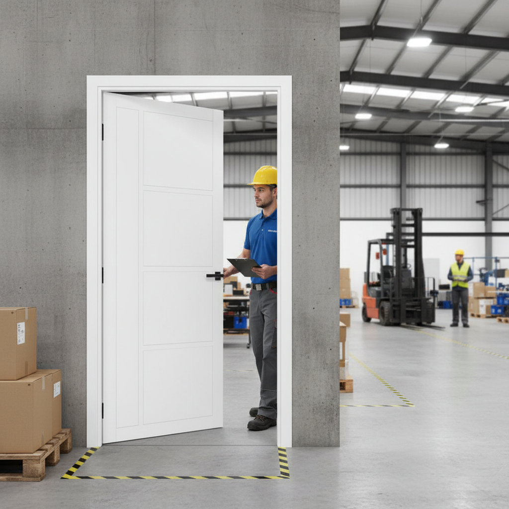 Premium White Industrial Style Door with Solid Softwood Core and Geometric Design for Modern Interiors