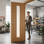 Premium Oak Glazed Fire Door with Solid Core and 30 Minutes Fire Rating for Enhanced Natural Light