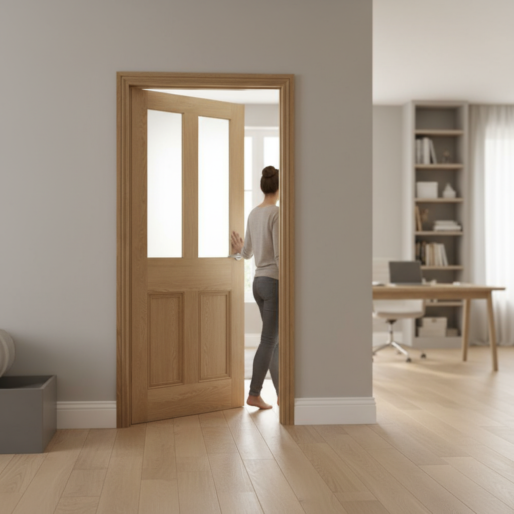 Premium Oak Flat Panel Door - Vintage Style, Solid Core, Eco-Friendly Construction with 10-Year Guarantee