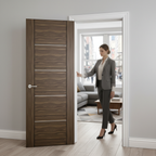 Premium Fully Finished Internal FD30 Walnut Fire Door with Decorative Aluminium Inserts