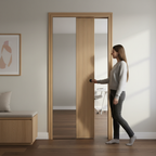 Professional Oak Pocket Door Set with Galvanised Steel Frame and Adjustable Jambs for Contemporary Spaces
