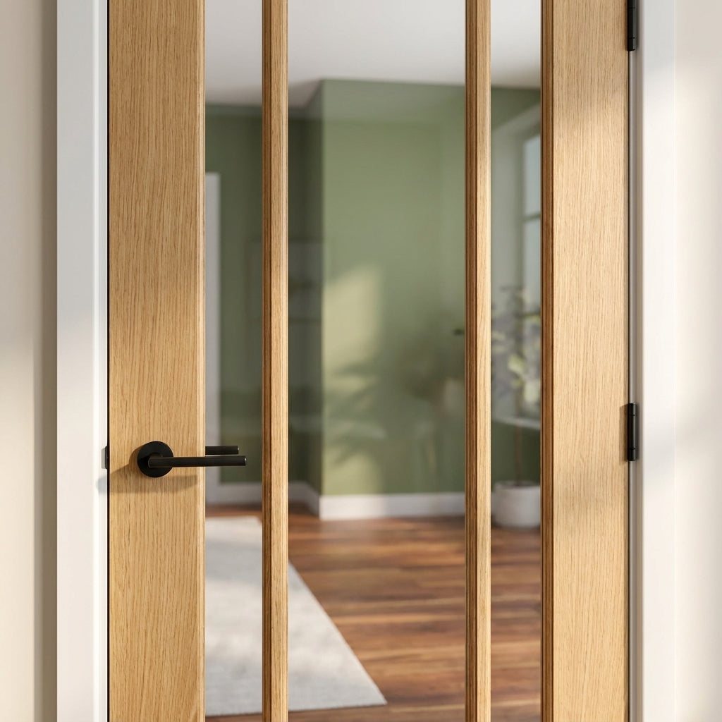 Internal Oak Door Unfinished Made-to-Measure with 3 Light Clear Glass Panels - detail view