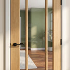 Internal Oak Door Unfinished Made-to-Measure with 3 Light Clear Glass Panels - detail view